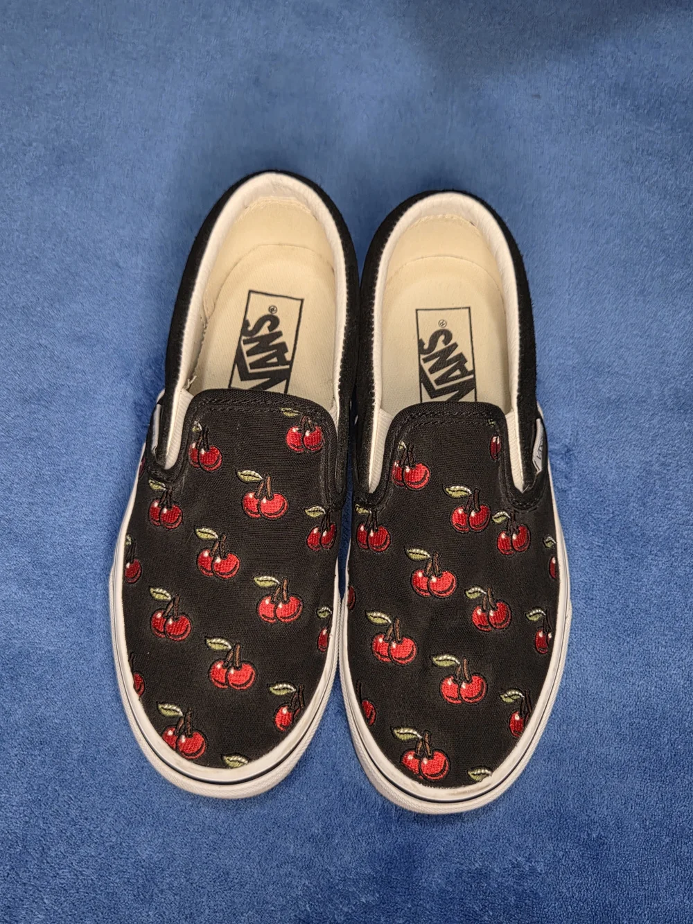 Vans Slip-On Embroidered Cherry Canvas Shoes - Black/Red